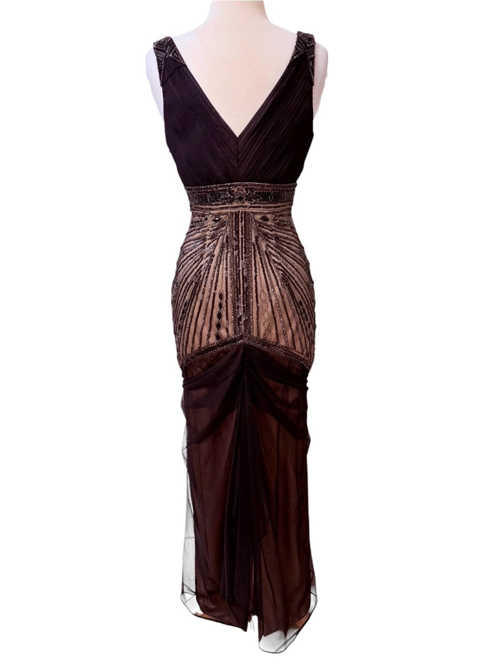Sue Wong Dress Like New Formal Black and Nude Beaded Evening Gown Size 6